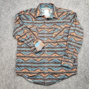 Panhandle Shirt Mens Medium Brown Aztec Western Pearl Snap Long Sleeve Cowboy
